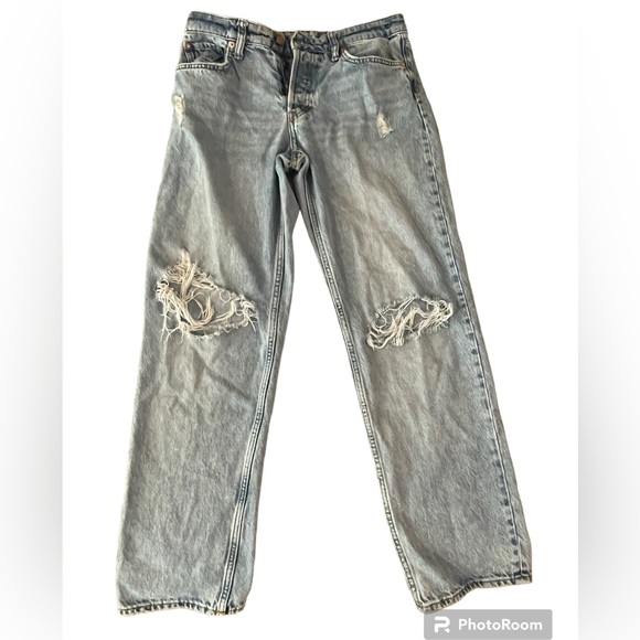 & Denim H&M Womens Size 4 High Waist Ripped Destroyed 90s Boyfriend Blue Jeans - Picture 1 of 6
